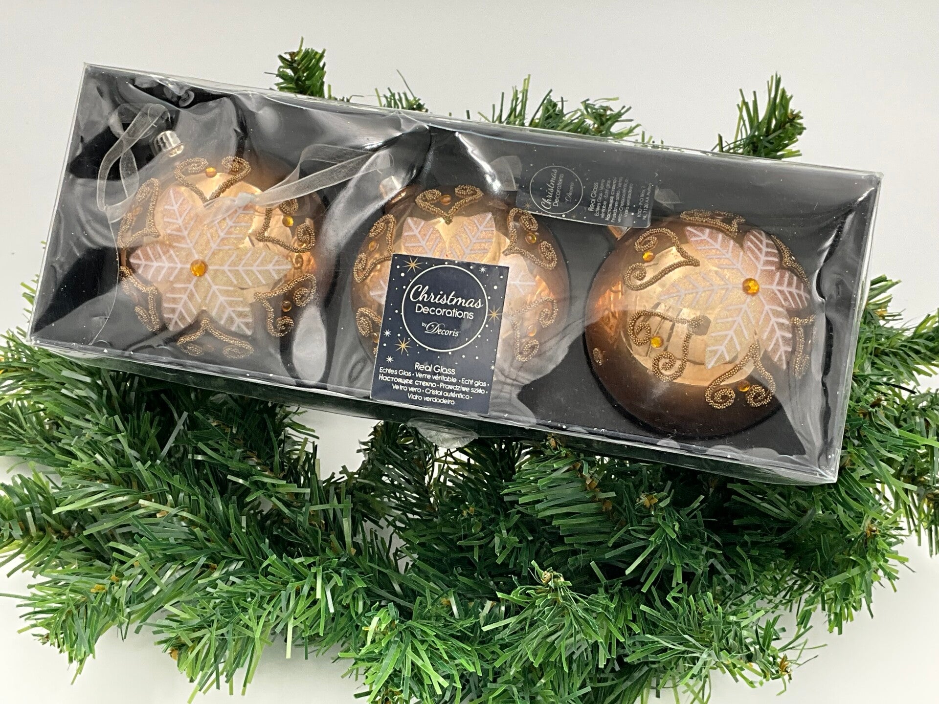 Luxe Gouden Glazen Kerstballen – Set van 3