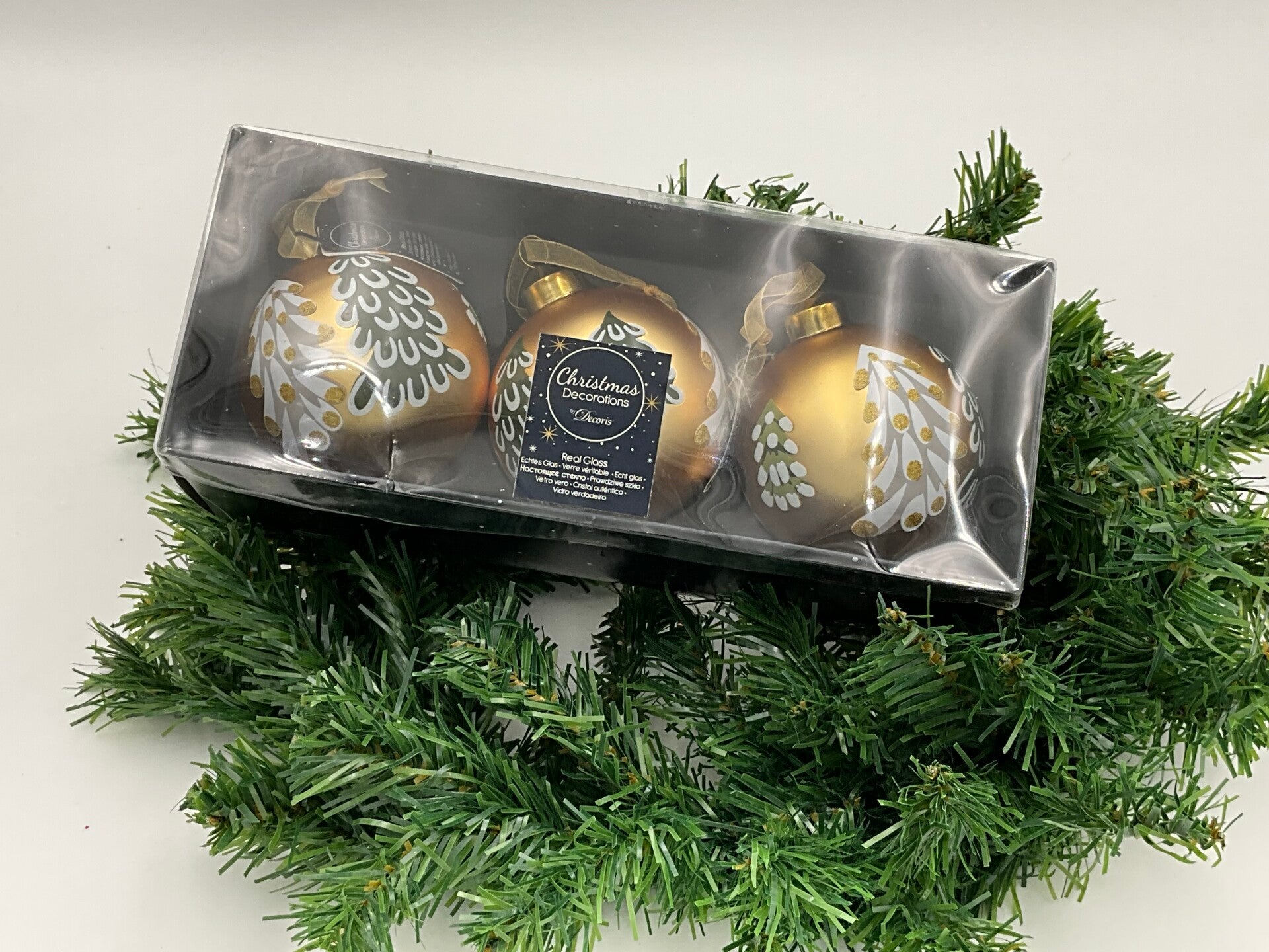 Luxe Glazen Kerstballen – Set van 3  Goud & Groen