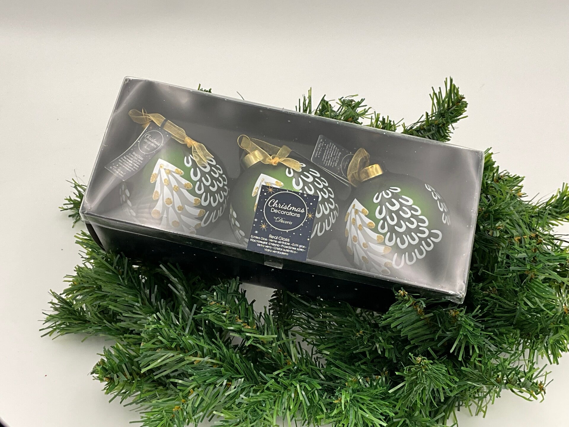 Luxe Glazen Kerstballen – Set van 3 - Groen/Goud