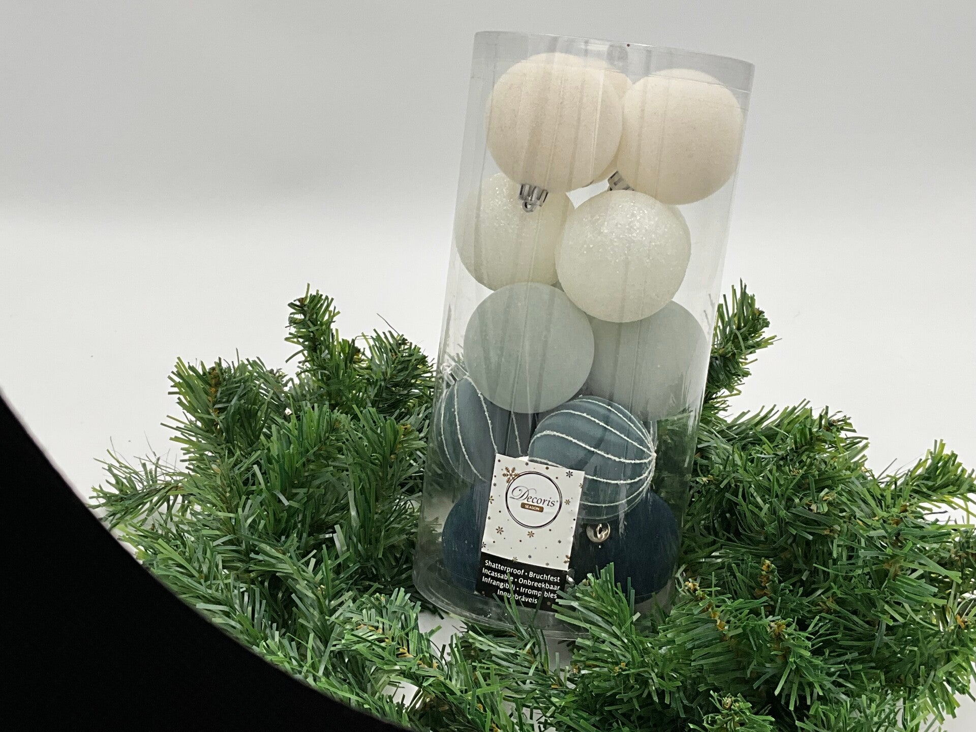 Decoris Kerstballen Set – 15 delig wit/creme - grijs/blauw tinten