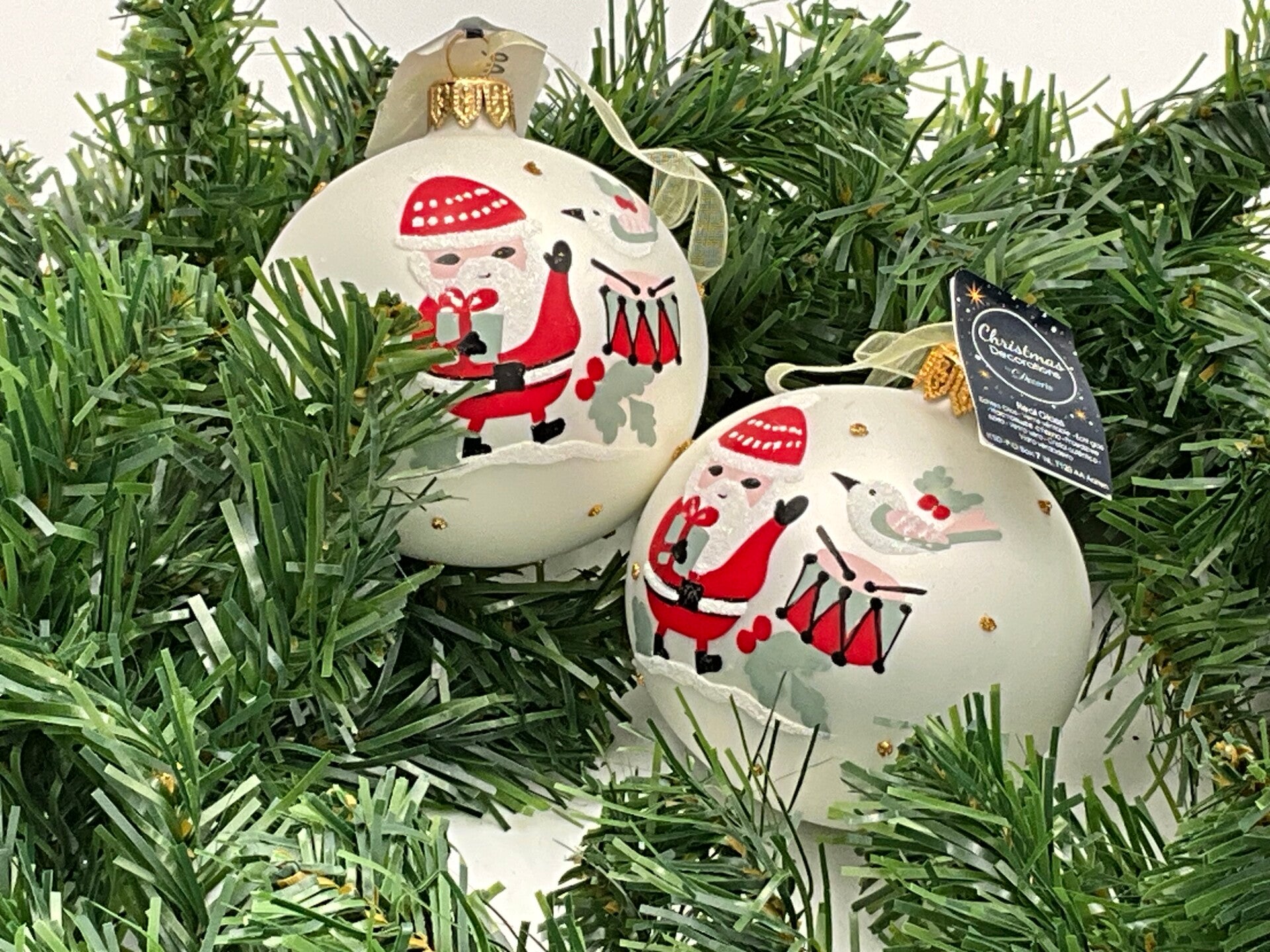 Glazen Kerstballen met Kerstman Illustratie – Set van 2