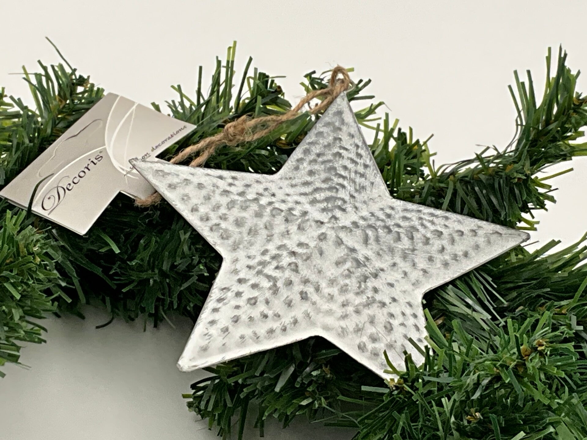 Decoris Metalen Ster Hanger Wit/Zilver kleurig