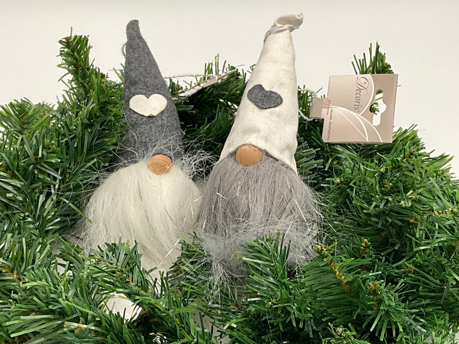 Hangende Kerstgnoom grijs/wit - Set van 2