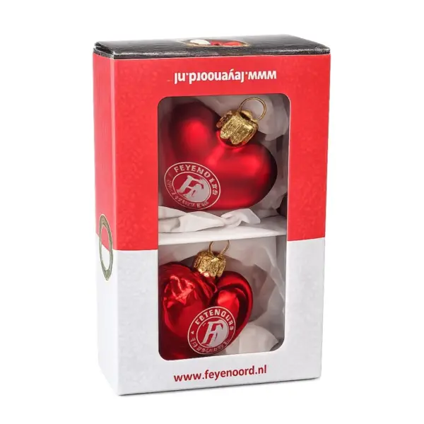 Feyenoord kerstballen in hartvorm – set van 2