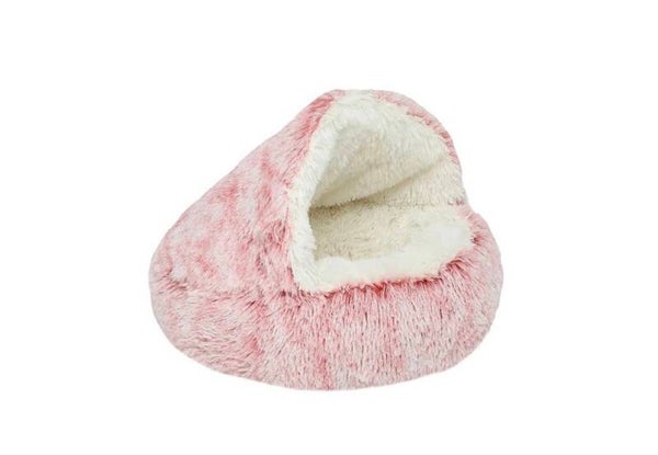 Fluffy Kattenmand met Kap - Roze 60cm
