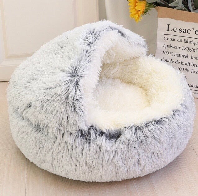 Fluffy Kattenmand met Kap - Grijs 40cm