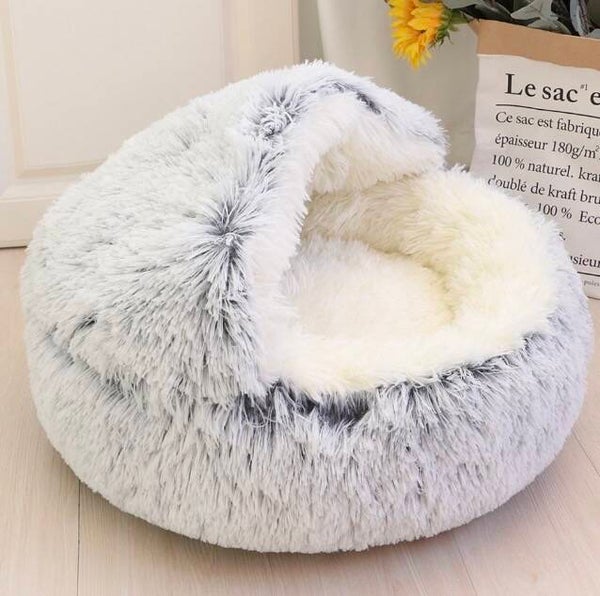 Fluffy Kattenmand met Kap - Grijs 40cm