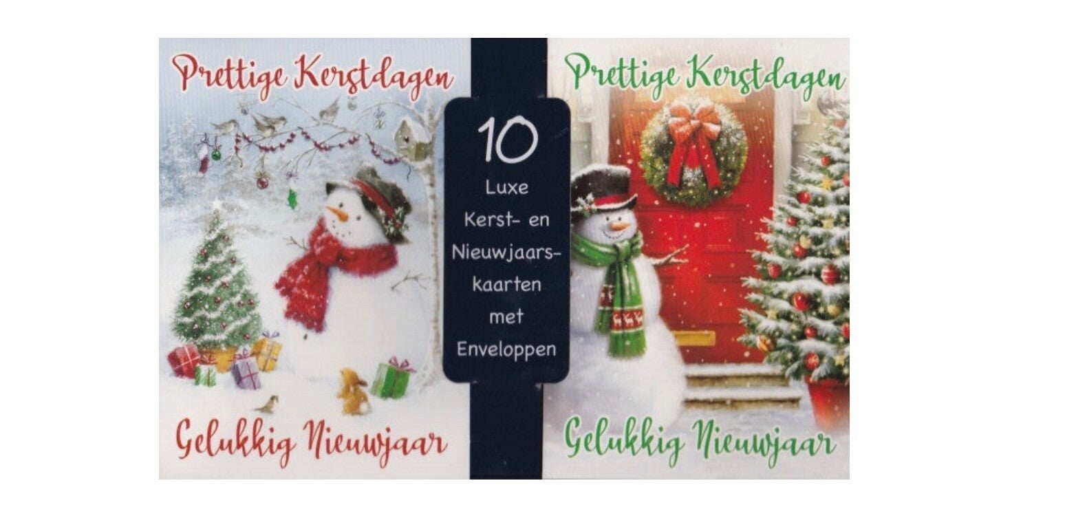 10 kerst/nieuwjaars kaarten met enveloppen