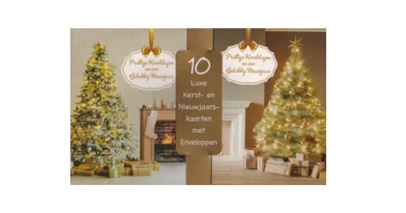 10 kerst/nieuwjaars kaarten met enveloppen