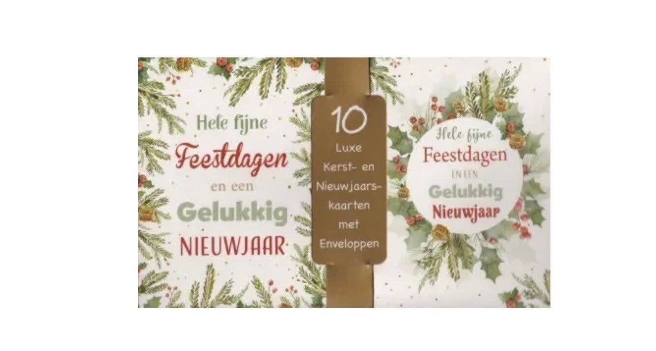 10 kerst/nieuwjaars kaarten met enveloppen