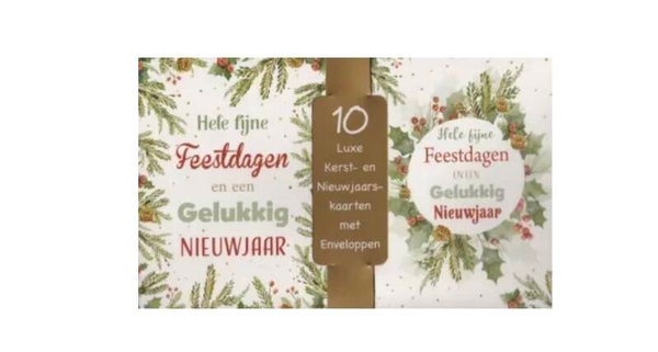 10 kerst/nieuwjaars kaarten met enveloppen