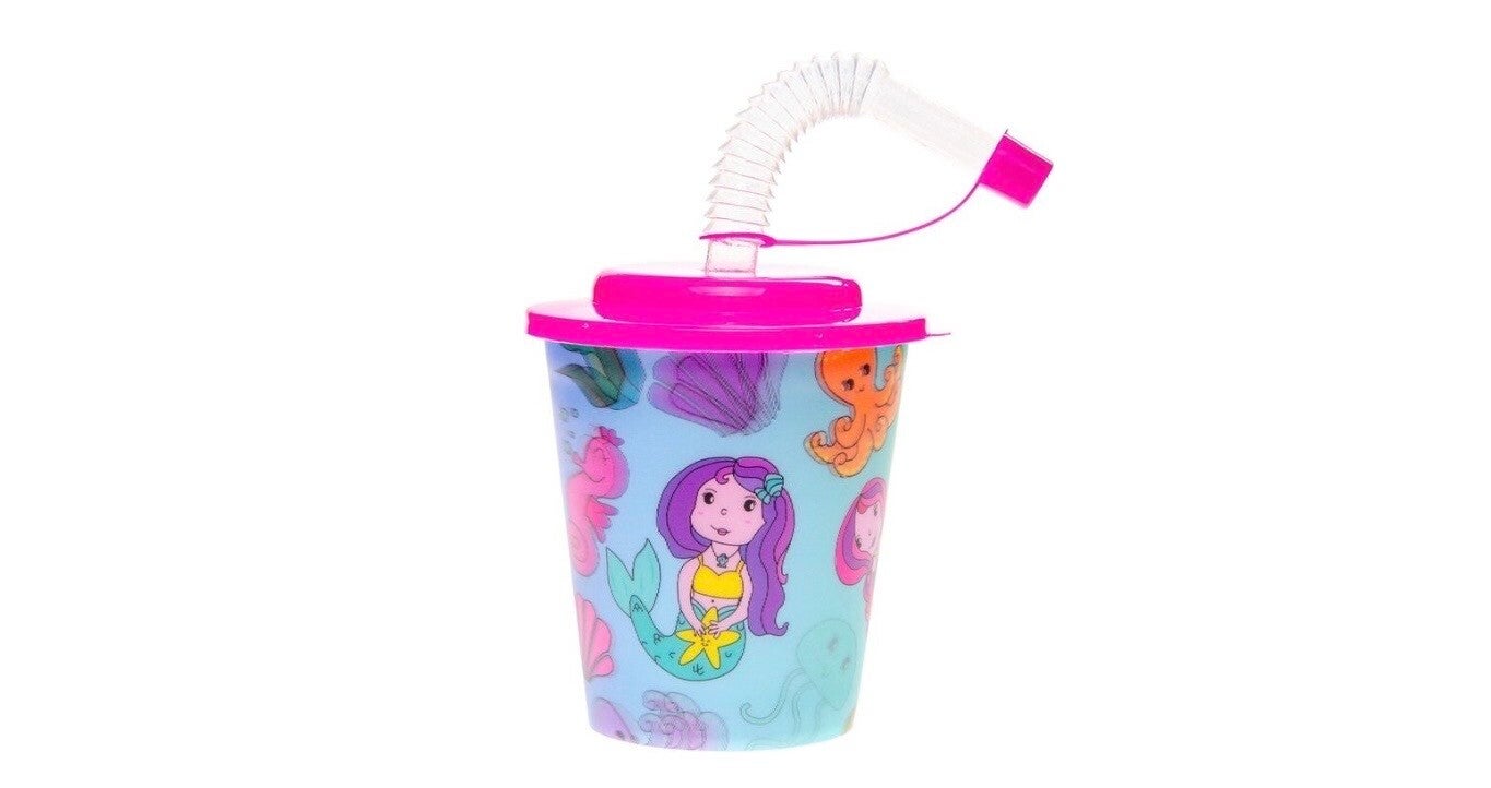 3D drinkbekers met rietje en deksel - Zeemeermin - 12 stuks