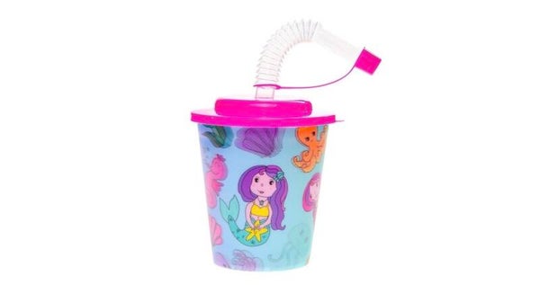 3D drinkbekers met rietje en deksel - Zeemeermin - 12 stuks