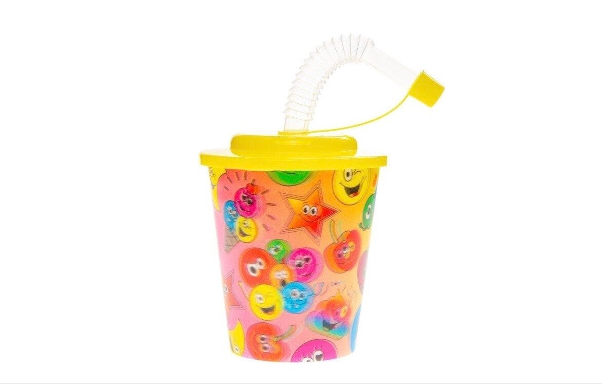 3D drinkbekers met rietje en deksel - smiley’s. - 12 stuks