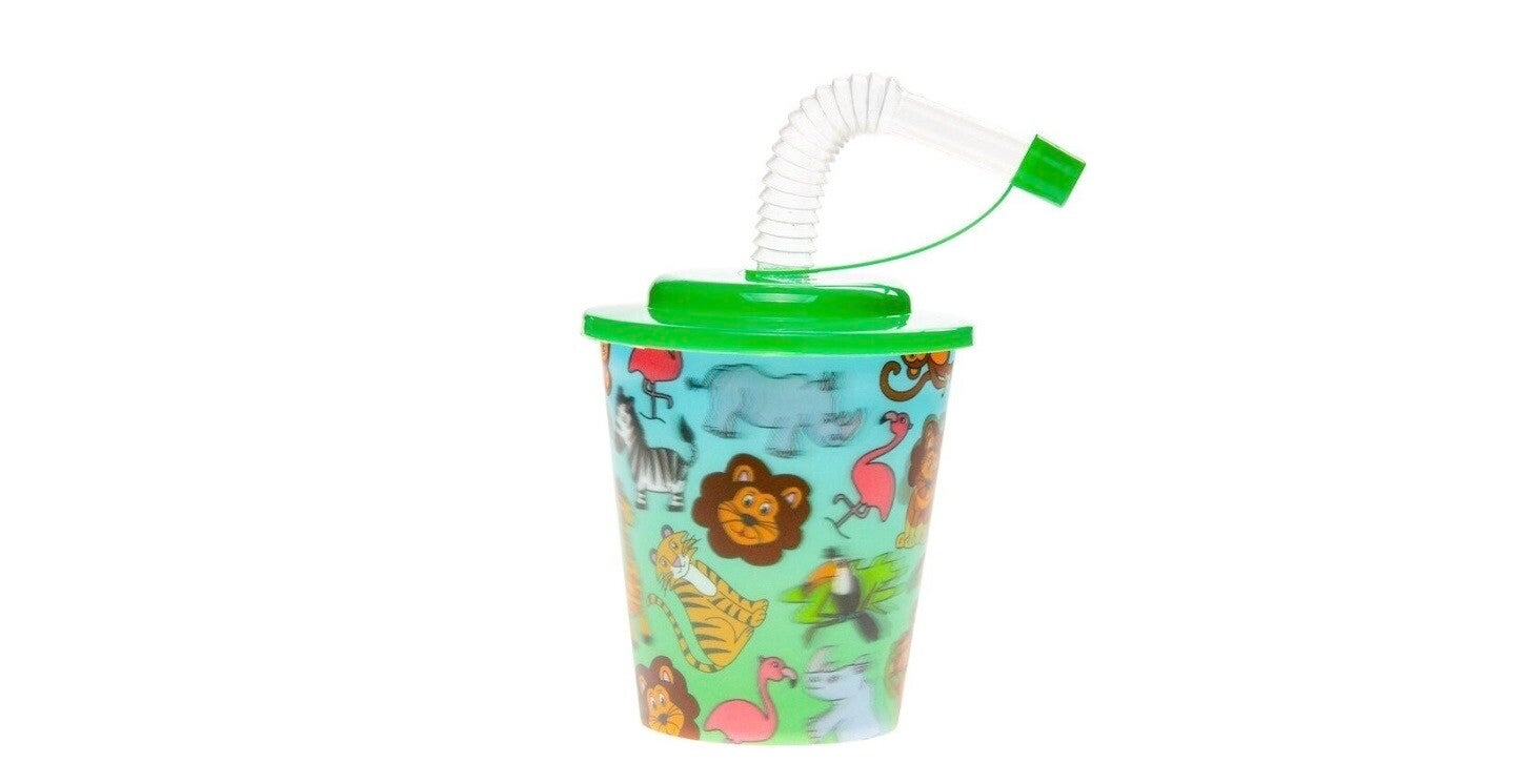 3D drinkbekers met rietje en deksel - wilde dieren - 12 stuks
