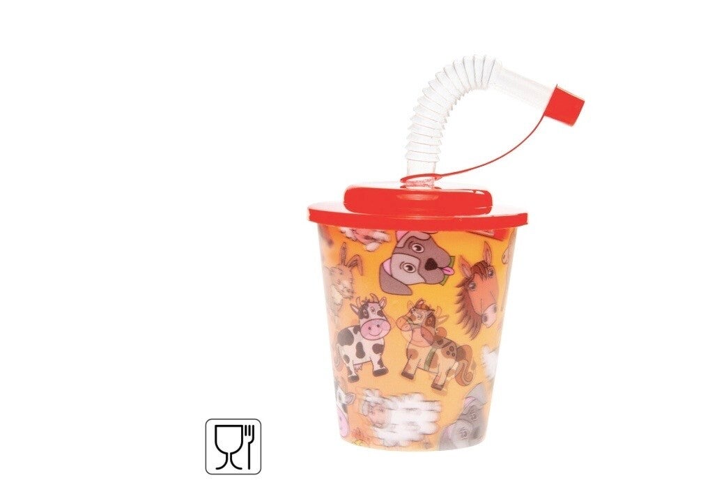 3D drinkbekers met rietje en deksel - boerderij dieren - 12 stuks