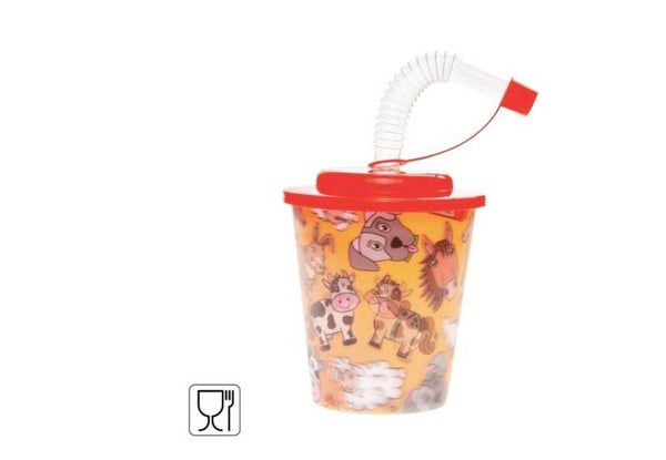 3D drinkbekers met rietje en deksel - boerderij dieren - 12 stuks