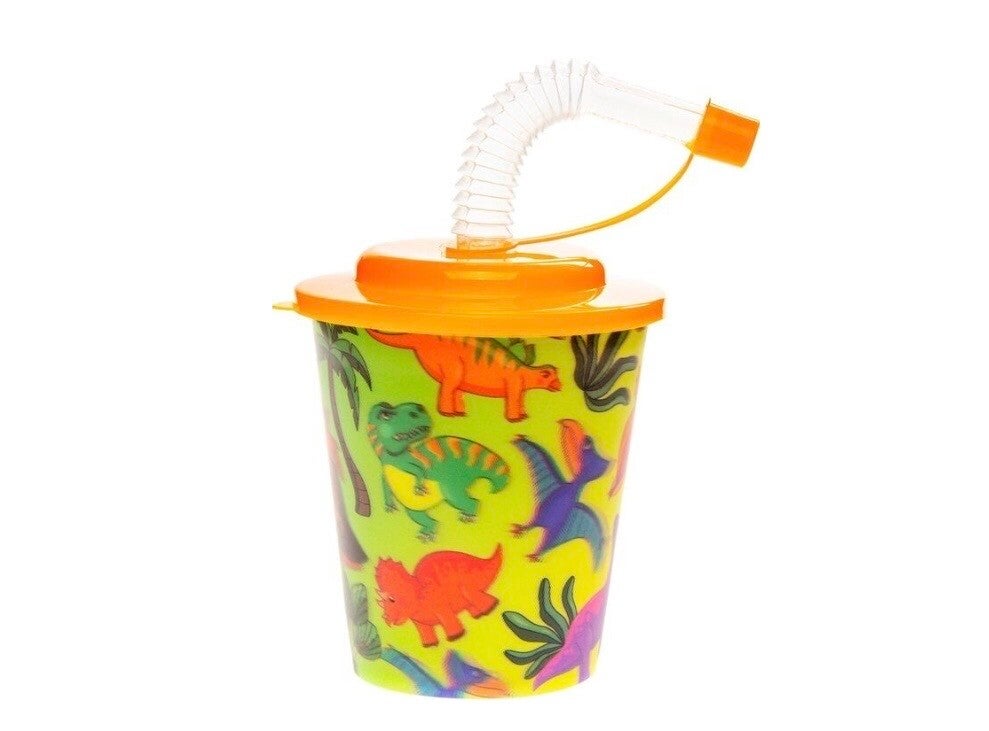 3D drinkbekers met rietje en deksel - Dino - 12 stuks