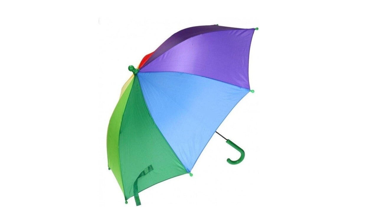 Regenboog kinderparaplu - groen handvat