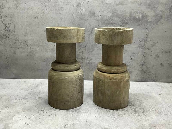 Houten kandelaar handgemaakt set van 2 stuks (1)