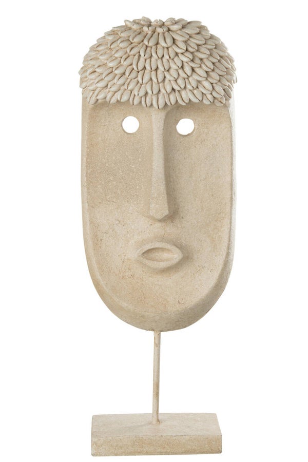 J-Line beeld gezicht op standaard – beige - 52cm