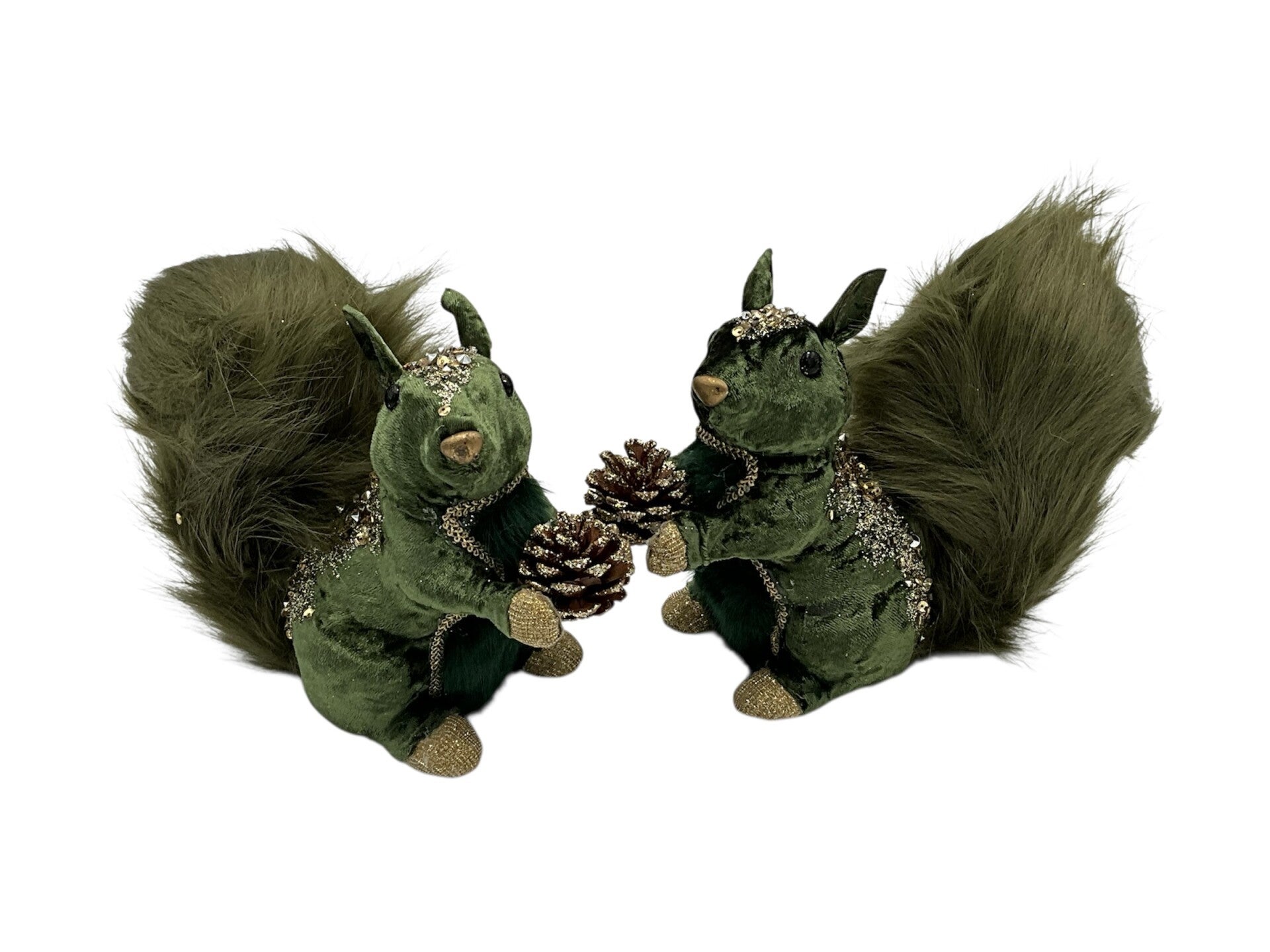 Groene Kersteekhoorns met Dennenappel – Set van 2