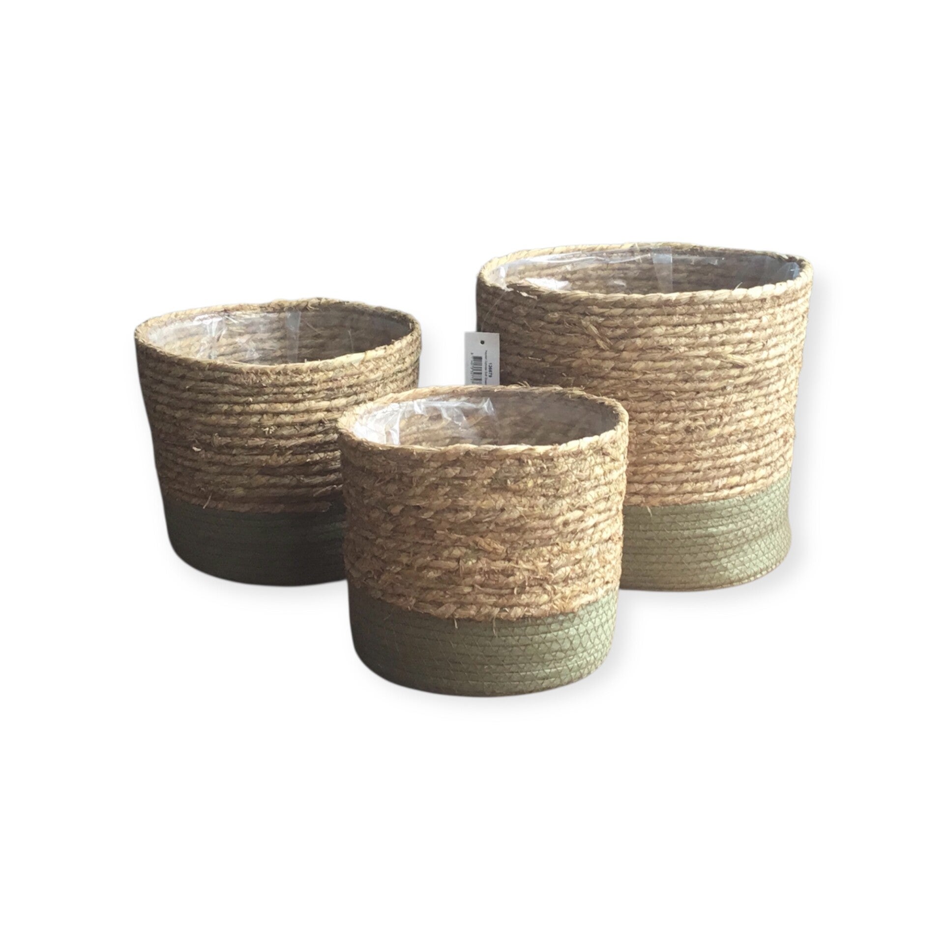 Manden set naturel/groen - 3 stuks