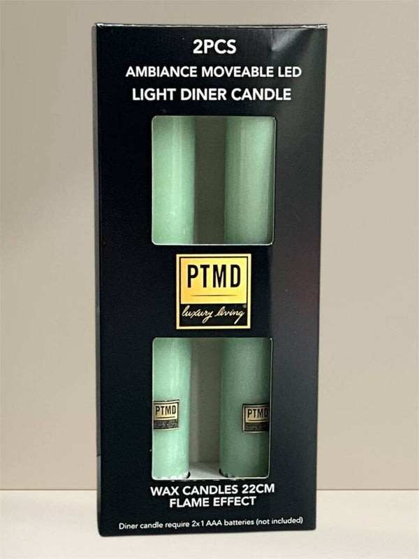 PTMD LED Dinerkaarsen op Batterij Mintgroen – Set van 2
