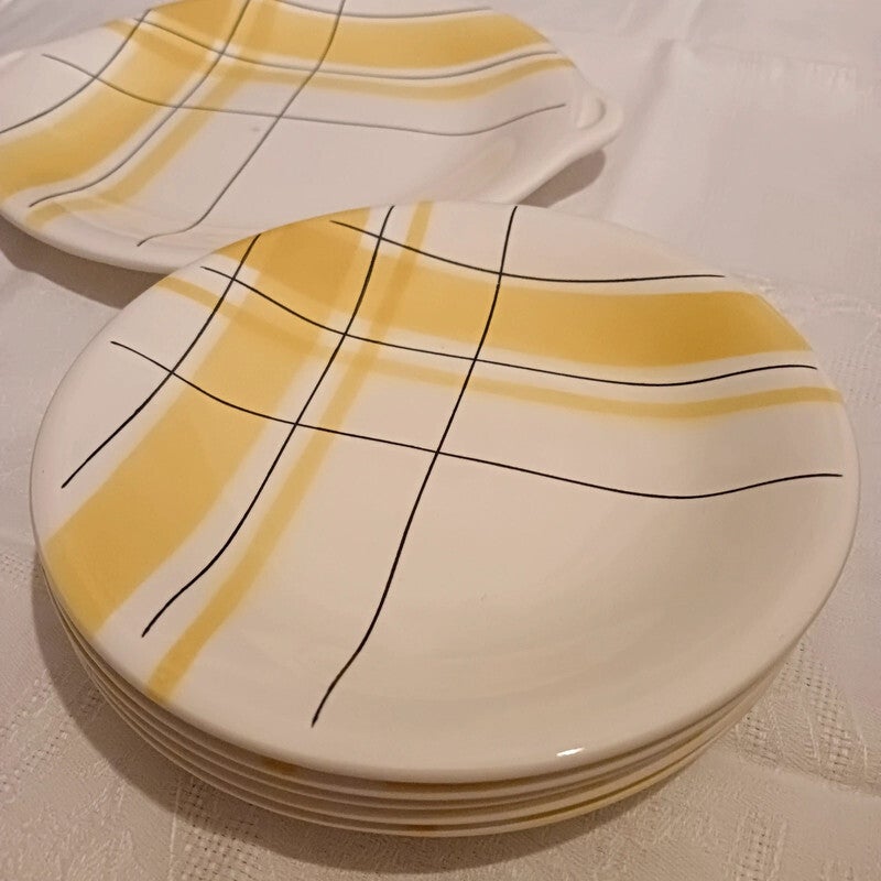 Très joli ensemble de 6 assiettes à dessert et plat vintage année 50-60
