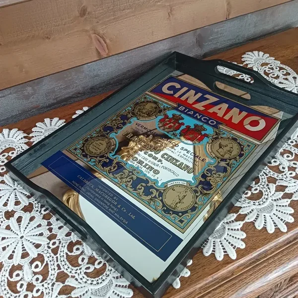 Magnifique plateau miroir publicitaire vintage