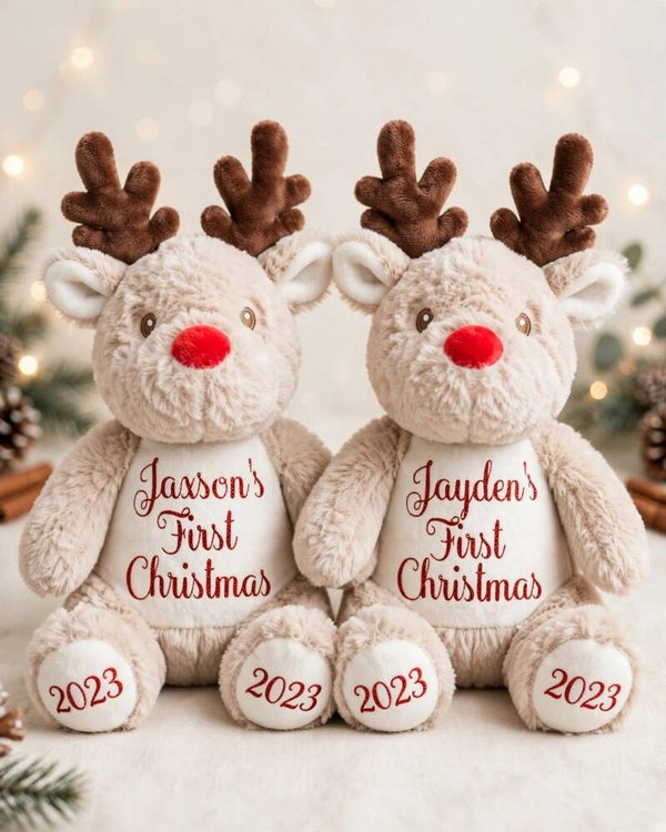 Personalised Reindeer Plush Teddy. Reindeer Teddy with name. Christmas gift.