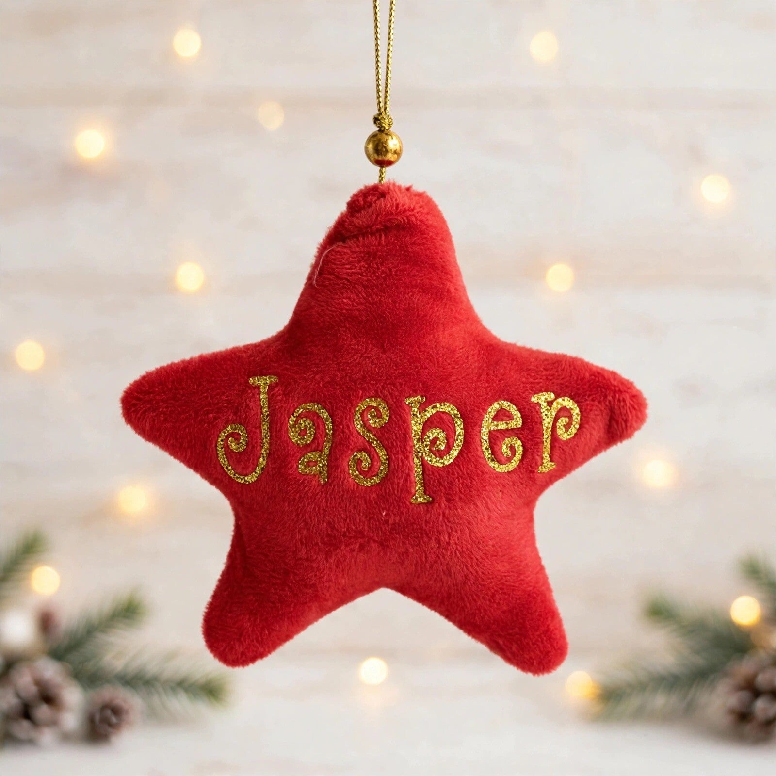 Velvet Personalised Christmas Star, Various colours with co-ordinating vinyl lettering. Velvet star decoration.
