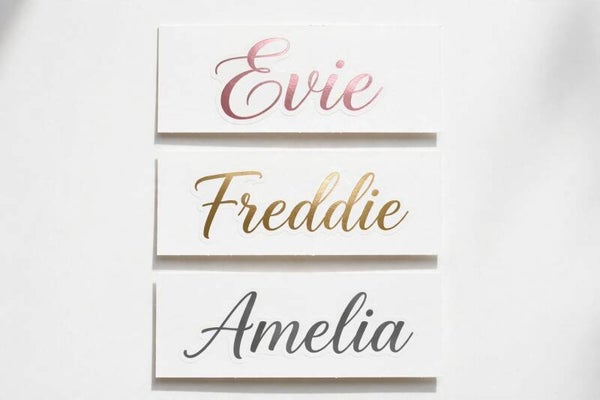 Vinyl name label decor. Ideal for water bottles, books, lunch boxes etc