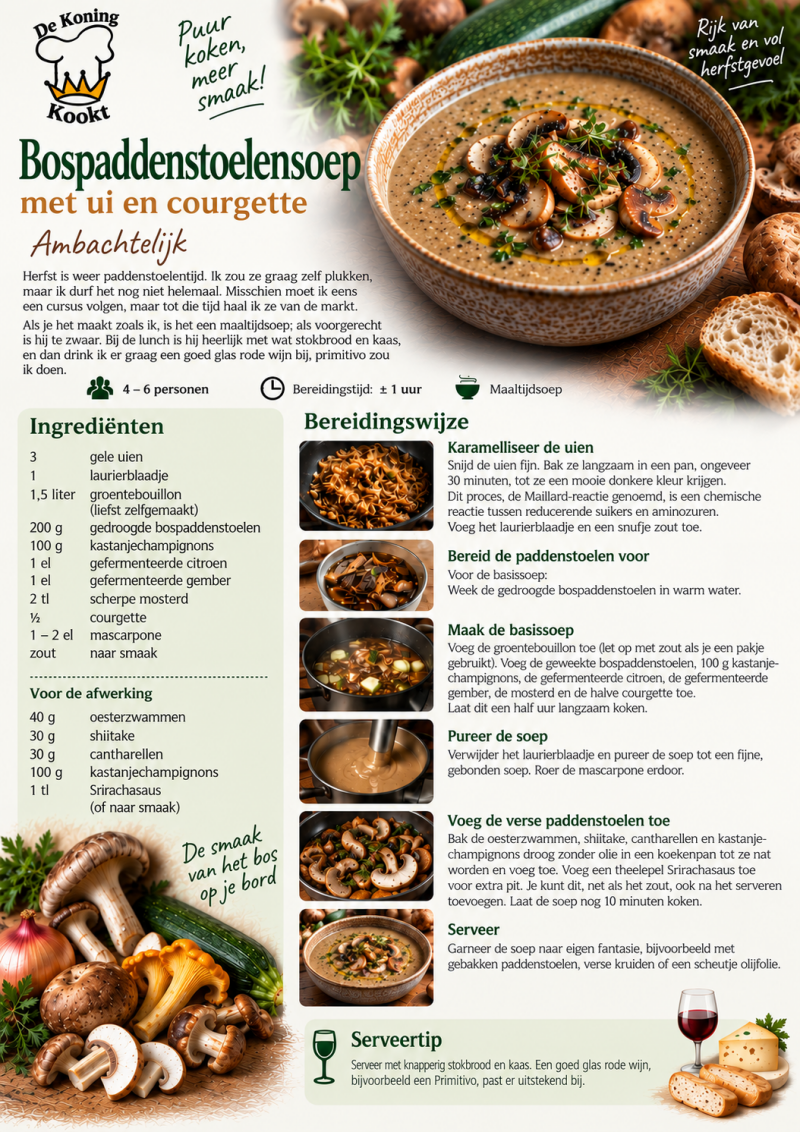 Bospaddenstoelensoep met ui en courgette 