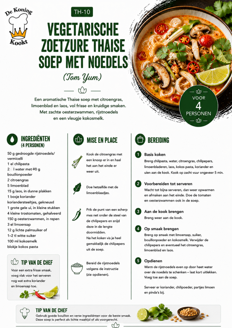 Resept vegetarische zoetzure thaise soep met noedels
