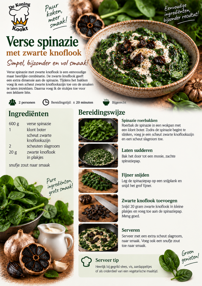 Resept Wilde Spinasie met zwarte knoflook