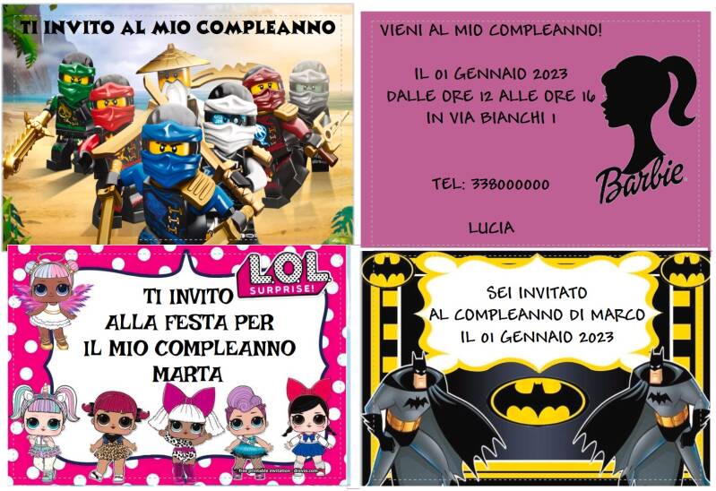 Inviti / Auguri personalizzati - set di 4 Biglietti 15x10cm