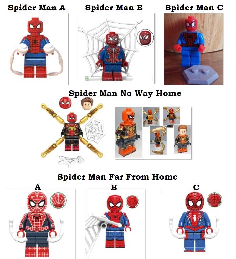 Spider Man - Minifigura di mattoncini a scelta (da costruire)