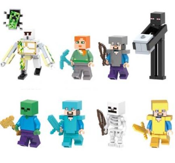 Minekraft set C  - 8 Minifigure di mattoncini (da costruire)