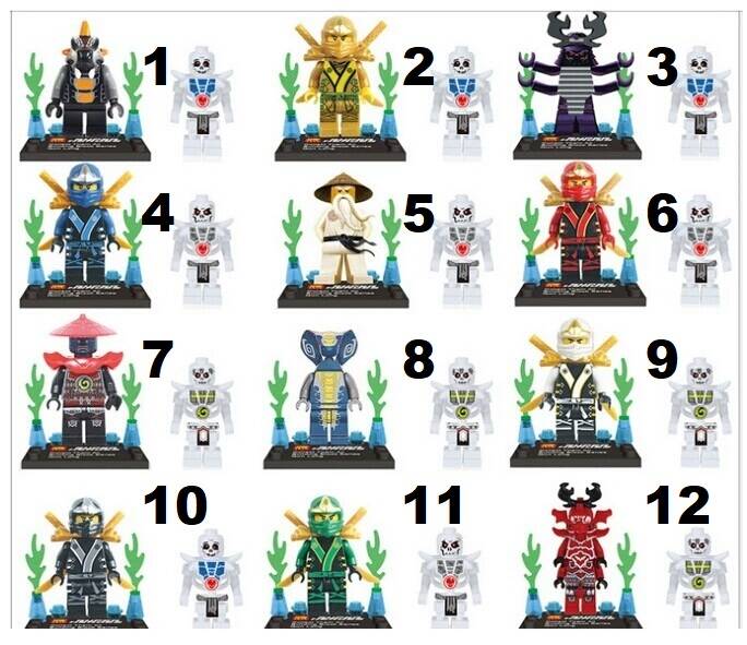 Ninjago (Ninja Go) E - Minifigura di mattoncini (+ scheletro) a scelta (da costruire)