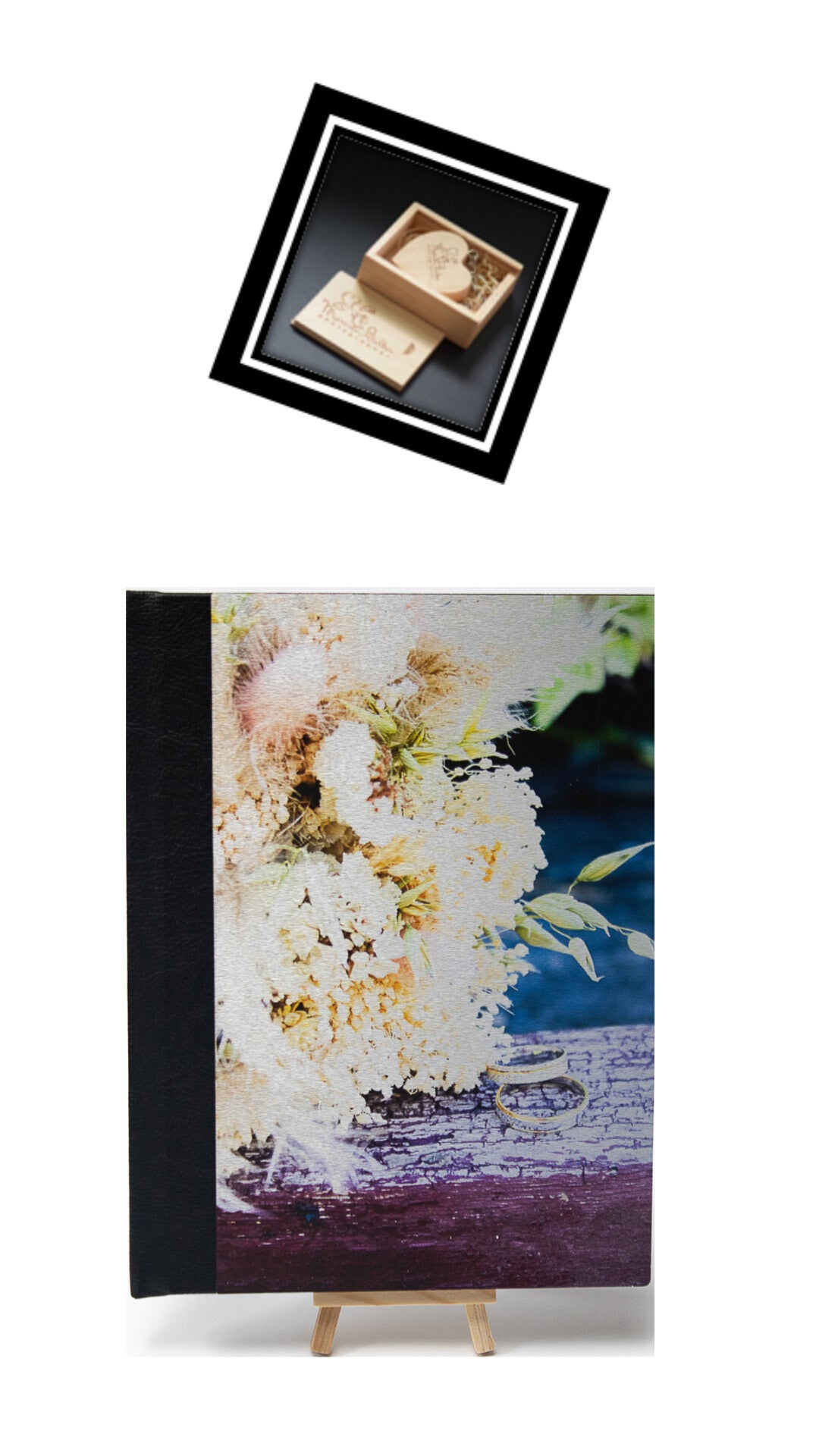 Livre photo élégant en aluminium et simili-cuir + 1 clé USB de 32 GB inclus