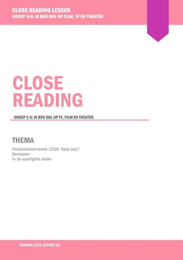 Close Reading les 'Ik ben dol op FILM, TV en THEATER'