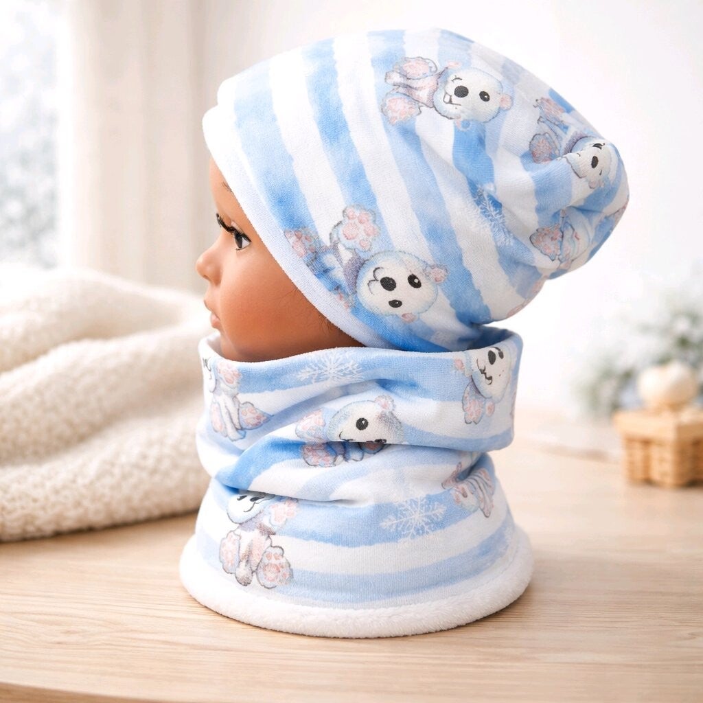 Beanie Loop Set gefüttert mit Eisbären Kopfumfang 48-52cm