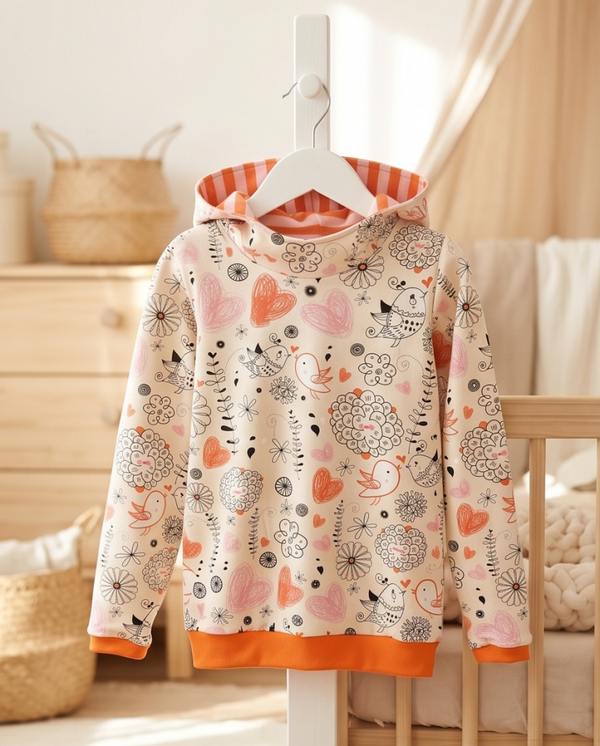 Hoodie Vögel mit Herzen Größe 128