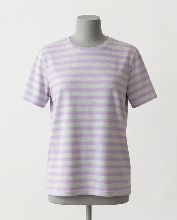 Jersey Stoff Streifen flieder / grau