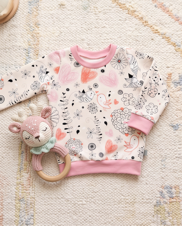 Pullover Größe 80 Vögel und Blumen