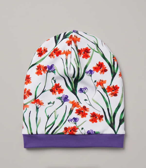 Beanie Mütze Blumenranken Kopfumfang 48-54cm