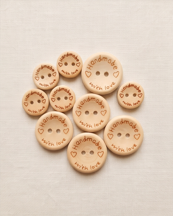 Set Holz Knöpfe "Handmade with love" 25mm, 20mm und 15mm