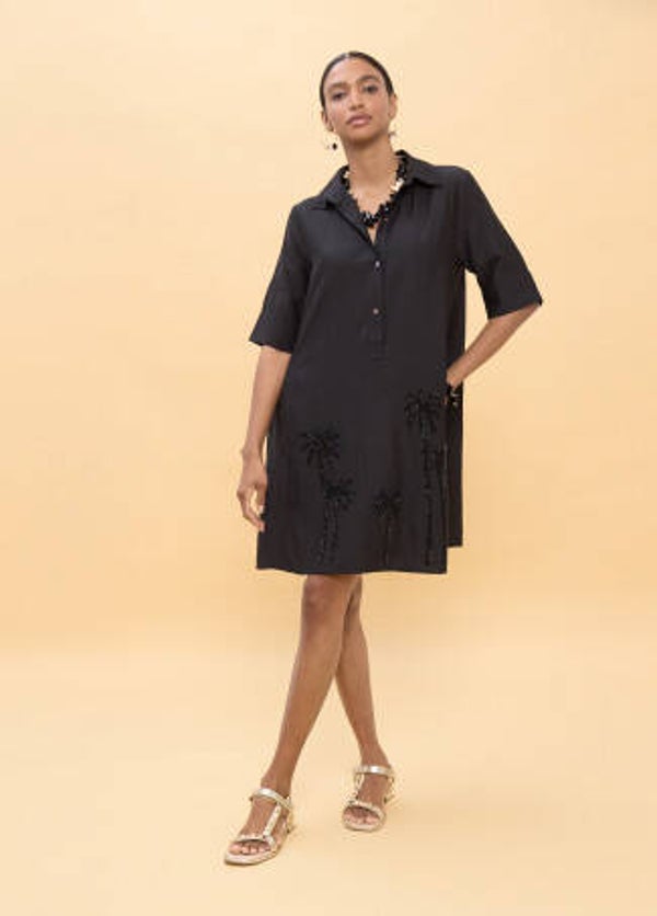 VESTIDO CORTO CON PALMERAS BORDADAS