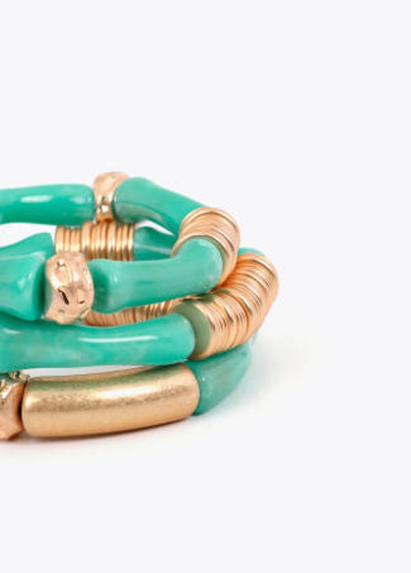 PACK PULSERAS ELÁSTICAS CON PIEZAS EFECTO BAMBÚ